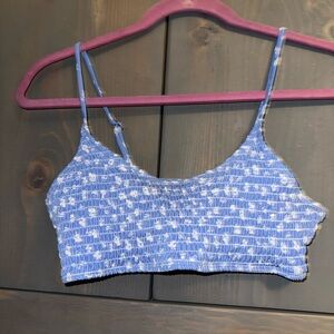 SHEIN Blue and White Smocked Bikini Top